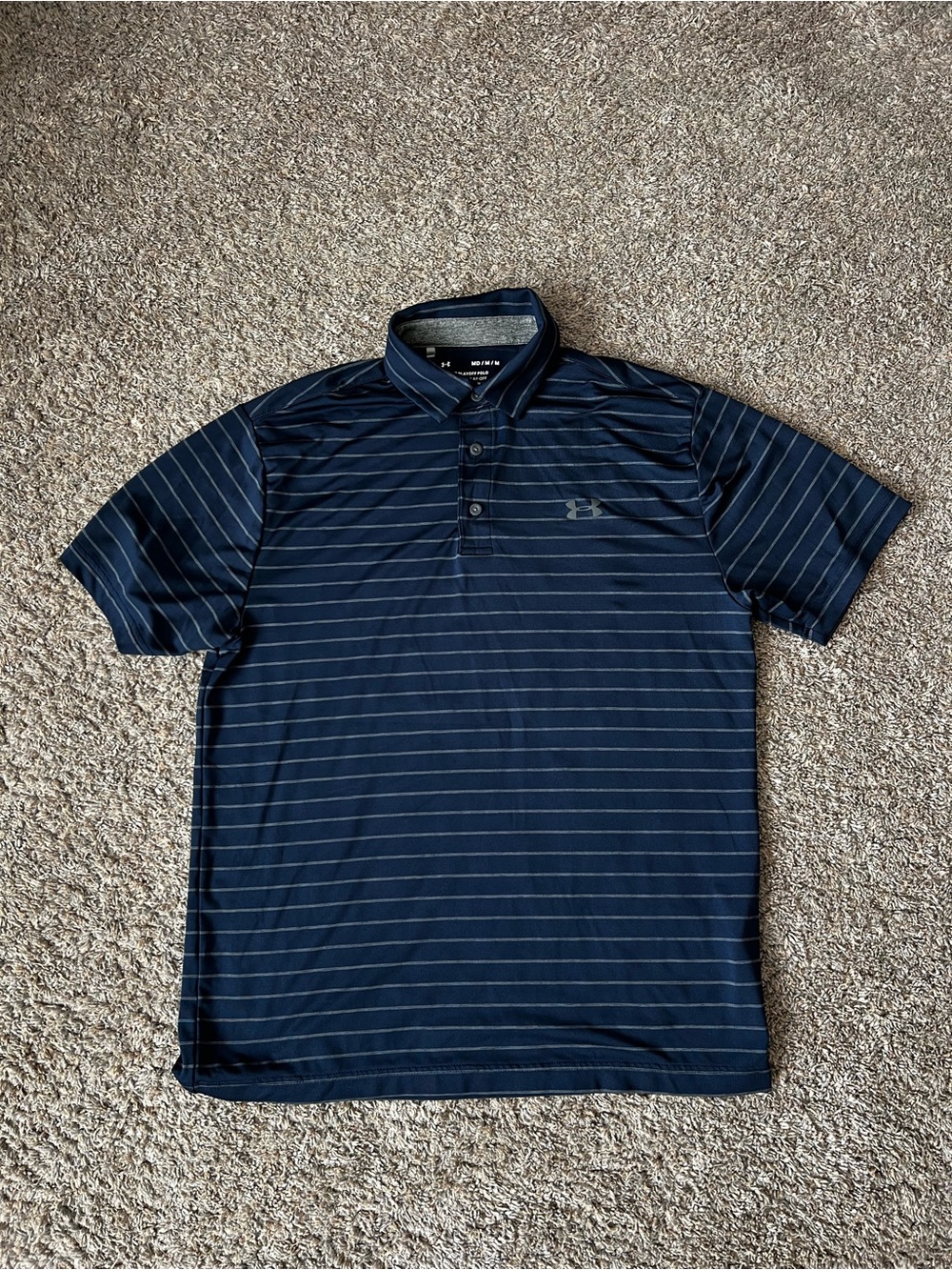 Under Armour Navy and Light-Gray Striped Performance Polo